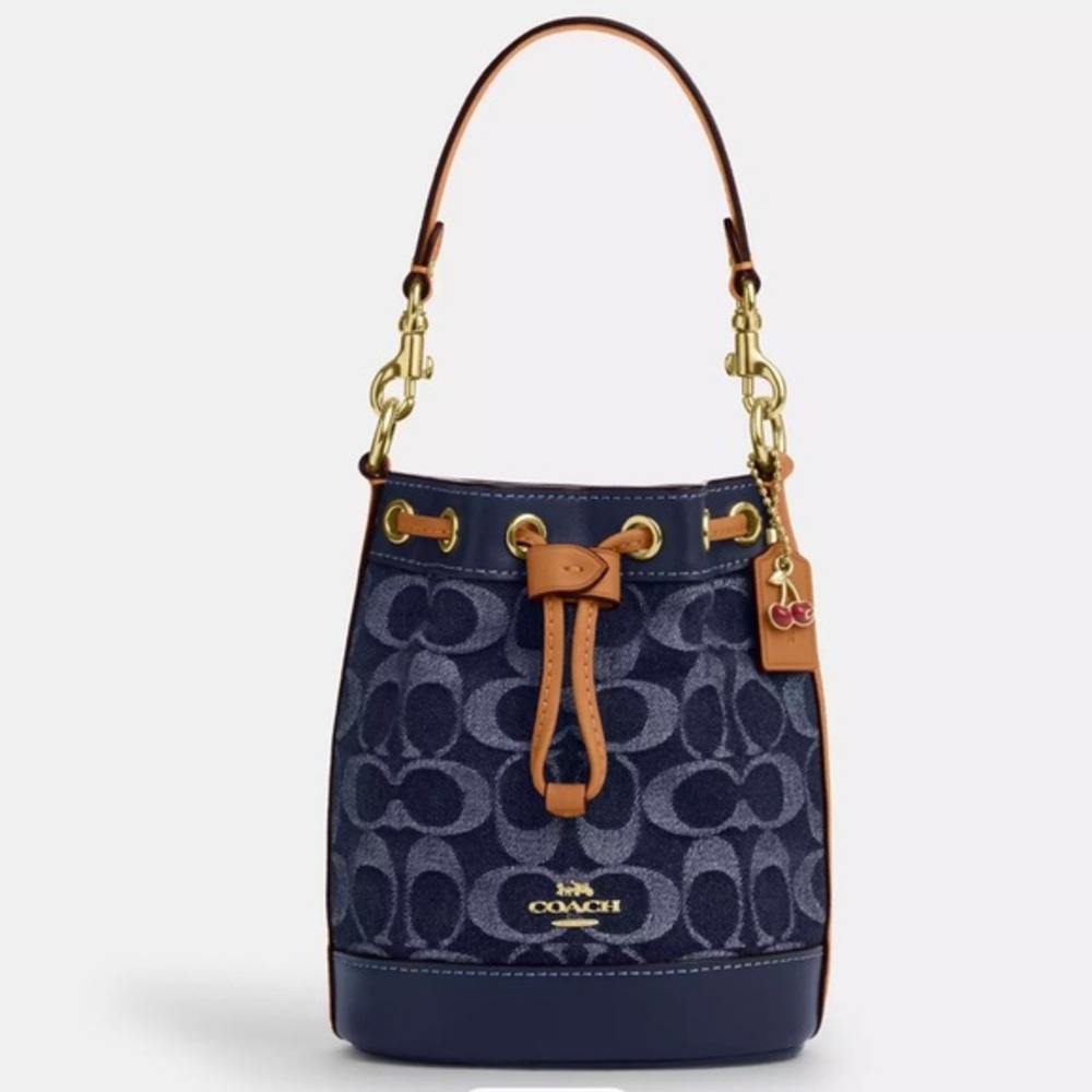 🔥NWT COACH Mini Bucket‎ Bag In Signature Denim - Picture 7 of 10